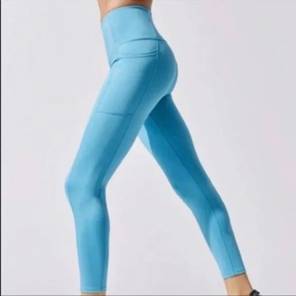 Carbon38 Pants - CARBON38 XS High Rise 7/8 Legging With Pockets In Cloud Compression Light Aqua